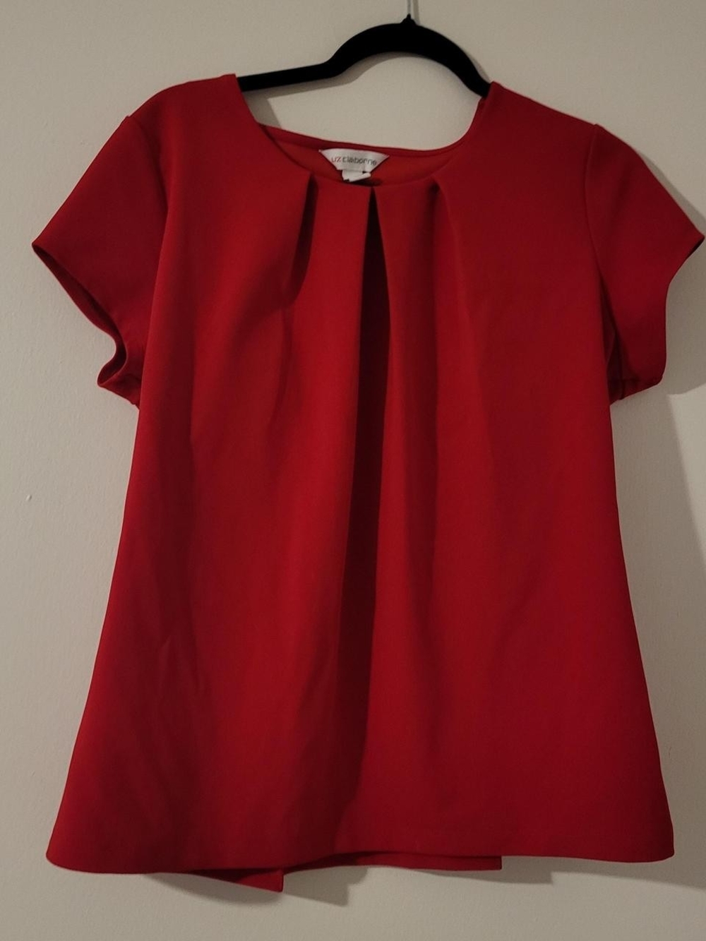 Red Pleated Short Sleeve Blouse